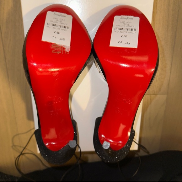 NEW Christian Louboutin Degratina Black Glitter Rhinestone PVC Sandal Tie Heels - Picture 10 of 11